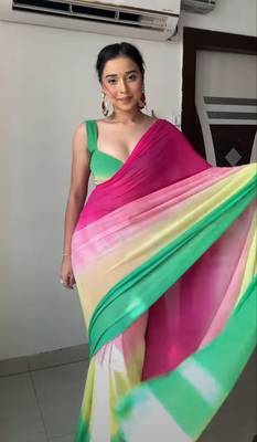 Pure Georgette Fabric Padding Print Ready To Wear Saree With Un-Stitched Blouse 1