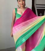 Pure Georgette Fabric Padding Print Ready To Wear Saree With Un-Stitched Blouse