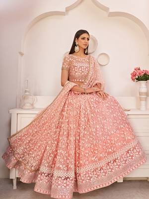 Ravishing Light Pink Thread Net Festive Wear Lehenga Choli 2
