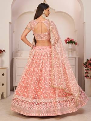 Ravishing Light Pink Thread Net Festive Wear Lehenga Choli 3
