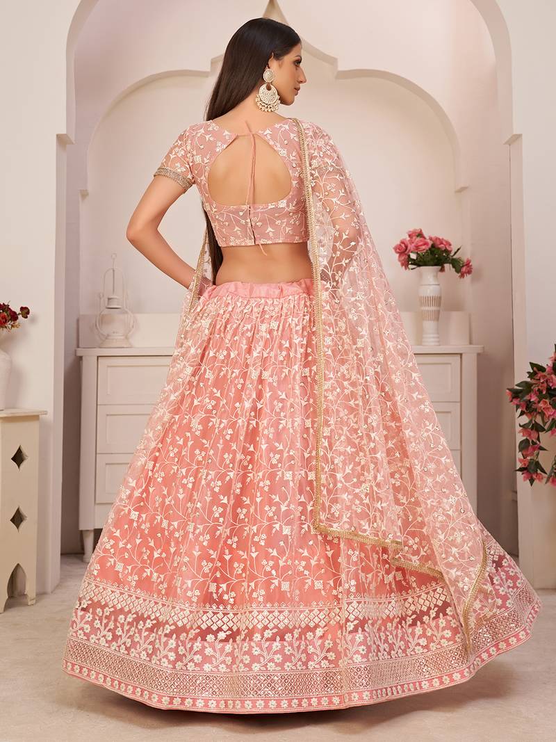 Ravishing Light Pink Thread Net Festive Wear Lehenga Choli