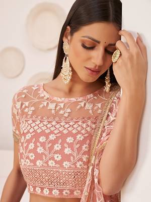 Ravishing Light Pink Thread Net Festive Wear Lehenga Choli 4