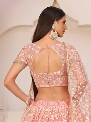 Ravishing Light Pink Thread Net Festive Wear Lehenga Choli 6