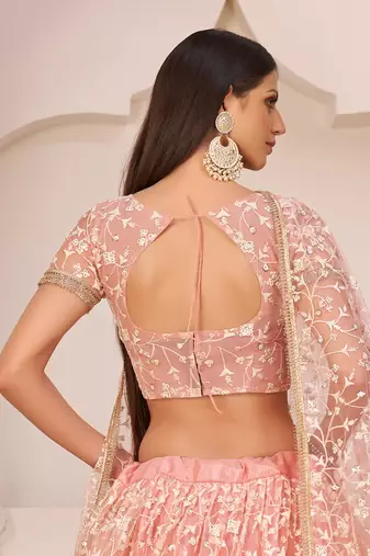 Ravishing Light Pink Thread Net Festive Wear Lehenga Choli