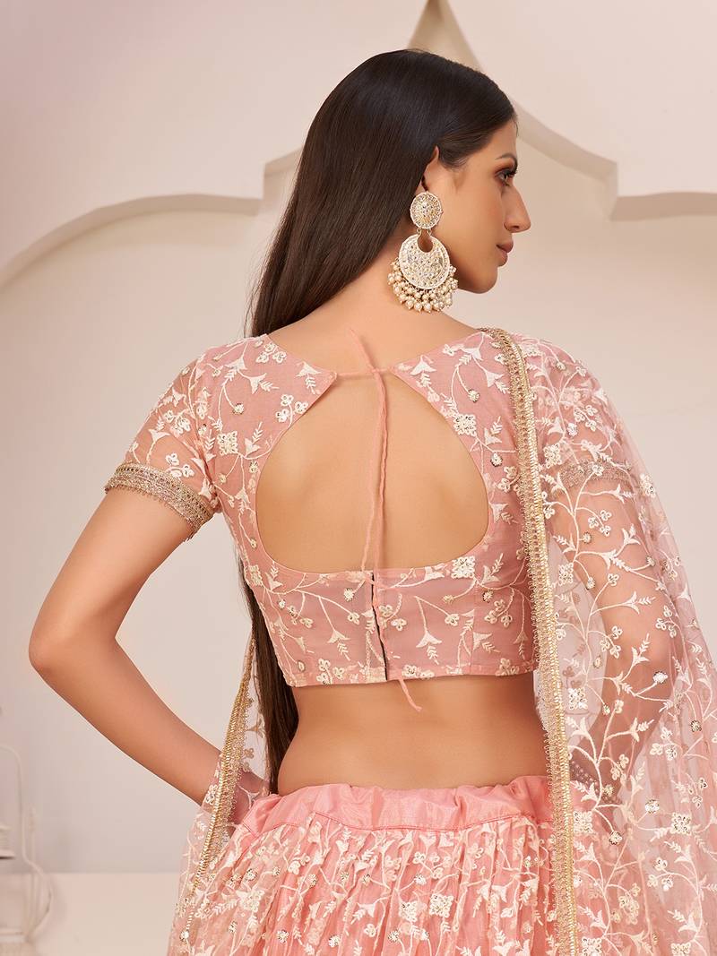 Ravishing Light Pink Thread Net Festive Wear Lehenga Choli