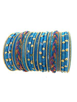  Elegant Blue Glass Chuda Bangle Set 2
