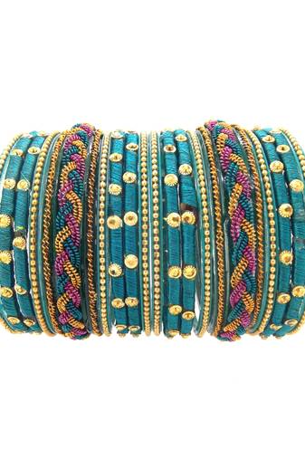  Elegant Rama Green Glass Chuda Bangle Set