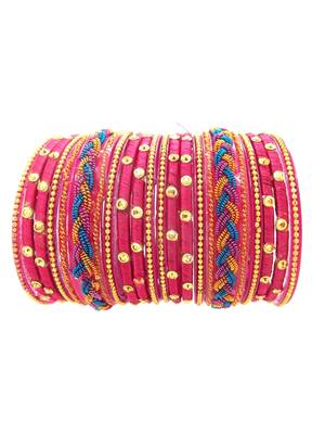  Elegant Glass Rani pink Chuda Bangle Set 1