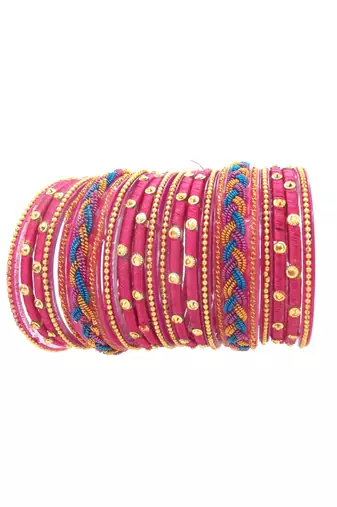  Elegant Glass Rani pink Chuda Bangle Set