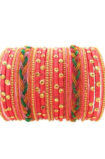  Elegant Rose Pink Glass Chuda Bangle Set