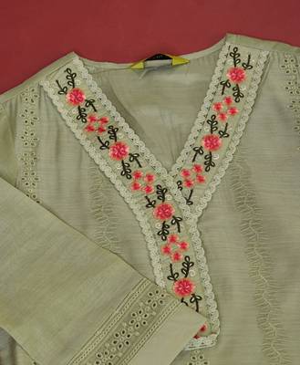  green chanderi silk bored schiffli embroidered chikankari kurta with pant & dupatta 5