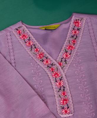  lavender chanderi silk bored schiffli embroidered chikankari kurta with pant & dupatta 5