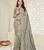 Grey Heavy Zari Badla Embroidery Silk Saree