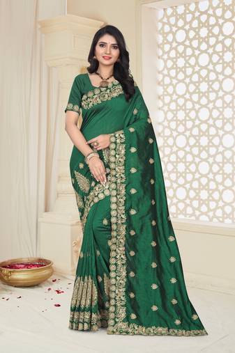 Green Heavy Zari Badla Embroidery Silk Saree