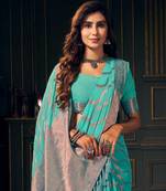 Aqua Georgette & Pink Zari Saree