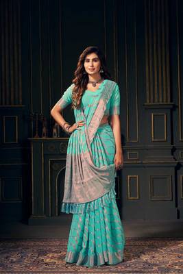 Aqua Georgette & Pink Zari Saree 2