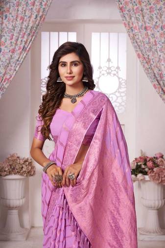 Light Pink Georgette & Pink Zari Saree
