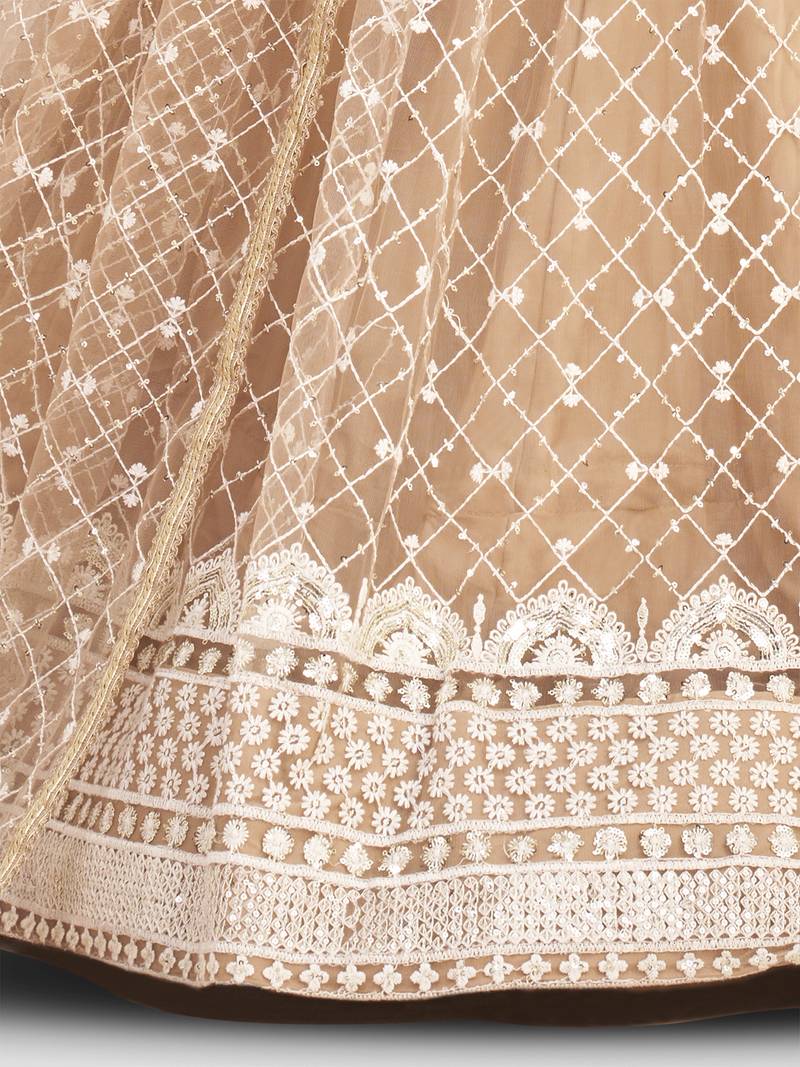 Fabulous Beige Thread Embroidery Net Wedding wear Lehenga Choli