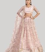 Prominent Pastel Pink Sequins Embroidery Net Lehenga Choli