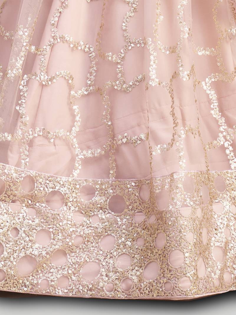 Prominent Pastel Pink Sequins Embroidery Net Lehenga Choli