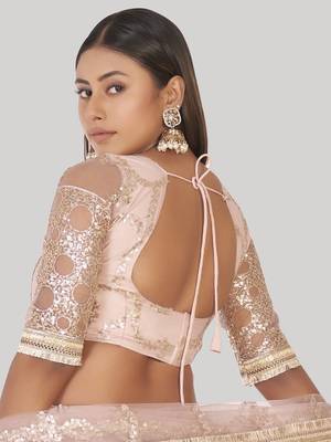 Prominent Pastel Pink Sequins Embroidery Net Lehenga Choli 8