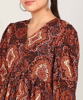 Vahson women cotton printed western co-ords set brown 3