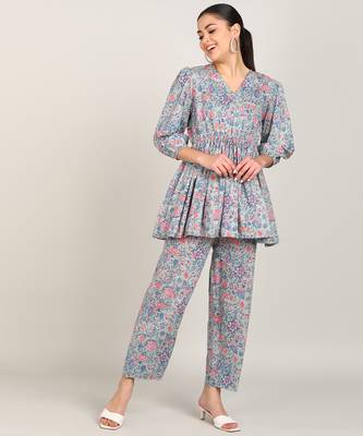 Vahson women rayon & cotton printed western co-ords set grey 1
