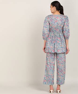 Vahson women rayon & cotton printed western co-ords set grey 2