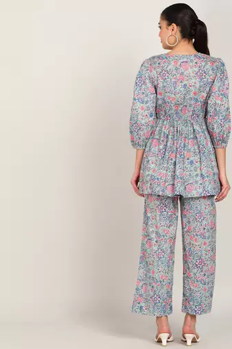 Vahson women rayon & cotton printed western co-ords set grey