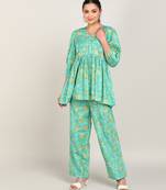 Vahson women rayon & cotton printed western co-ords set green