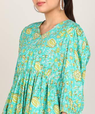 Vahson women rayon & cotton printed western co-ords set green 3