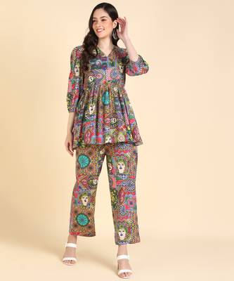  printed cotton top & trousers co-ords set multicolour 1