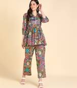 Vahson women printed pure cotton top & trousers co-ords set multicolour
