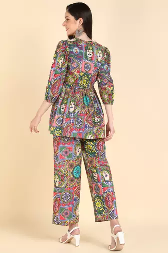  printed cotton top & trousers co-ords set multicolour