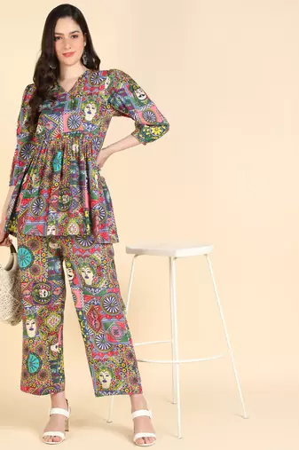  printed cotton top & trousers co-ords set multicolour