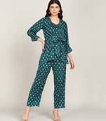 Vahson women printed rayon top & trousers co-ords set blue