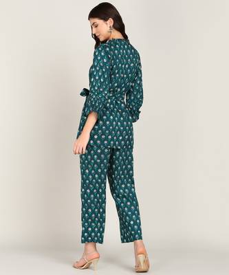 Vahson women printed rayon top & trousers co-ords set blue 2