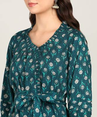 Vahson women printed rayon top & trousers co-ords set blue 3
