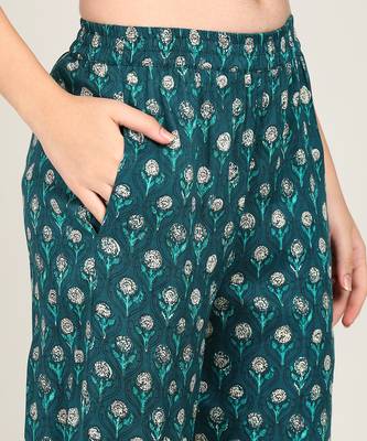 Vahson women printed rayon top & trousers co-ords set blue 4