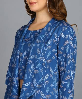  printed polyester three piece blazer co-ord set blue 4