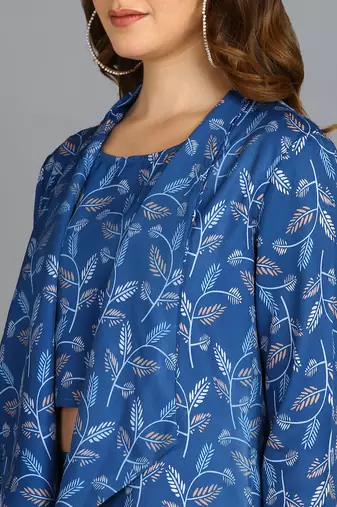  printed polyester three piece blazer co-ord set blue