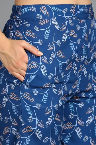  printed polyester three piece blazer co-ord set blue