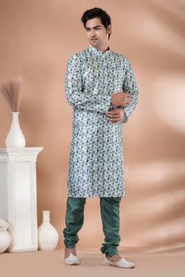 Mono Fabric with Digital Print & crochet work Kurta Pyjama Set. 2