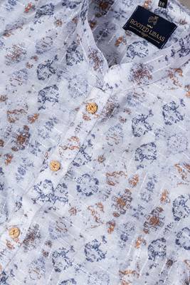 Mono Fabric with Digital Print & crochet work Kurta Pyjama Set. 4