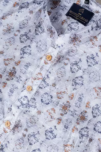 Mono Fabric with Digital Print & crochet work Kurta Pyjama Set.