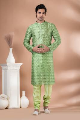 Mono Fabric with Digital Print & crochet work Kurta Pyjama Set. 1
