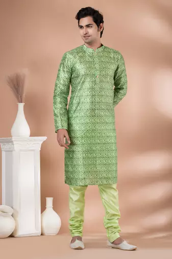 Mono Fabric with Digital Print & crochet work Kurta Pyjama Set.