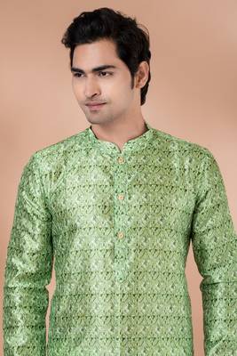 Mono Fabric with Digital Print & crochet work Kurta Pyjama Set. 3