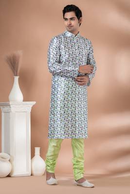 Mono Fabric with Digital Print & crochet work Kurta Pyjama Set. 2