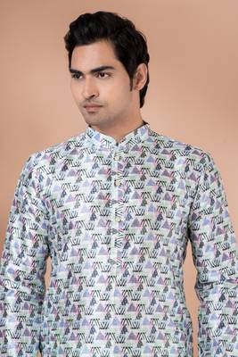 Mono Fabric with Digital Print & crochet work Kurta Pyjama Set. 3